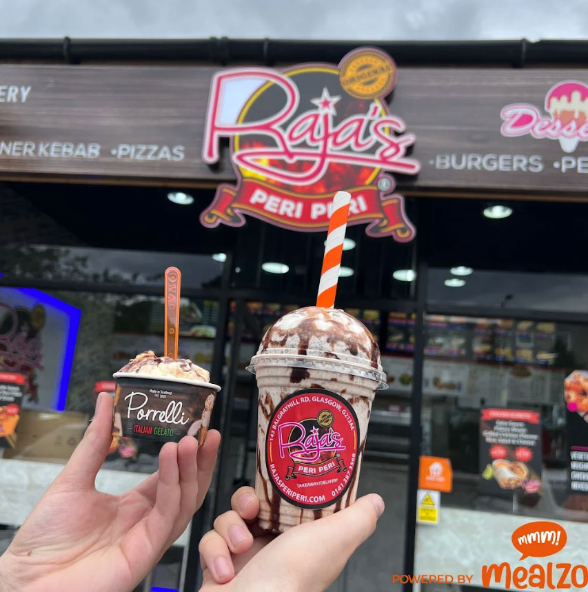 Raja’s milkshake and gelato outside of the takeaway in Glasgow.